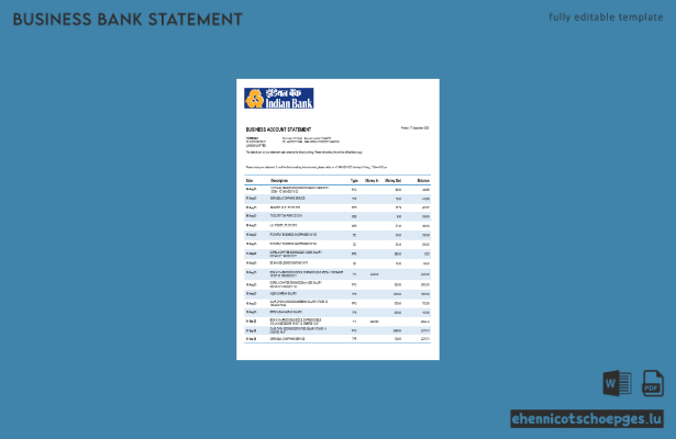 Beispielvorschau eines Kontoauszugs der Bank of India (Word und PDF)